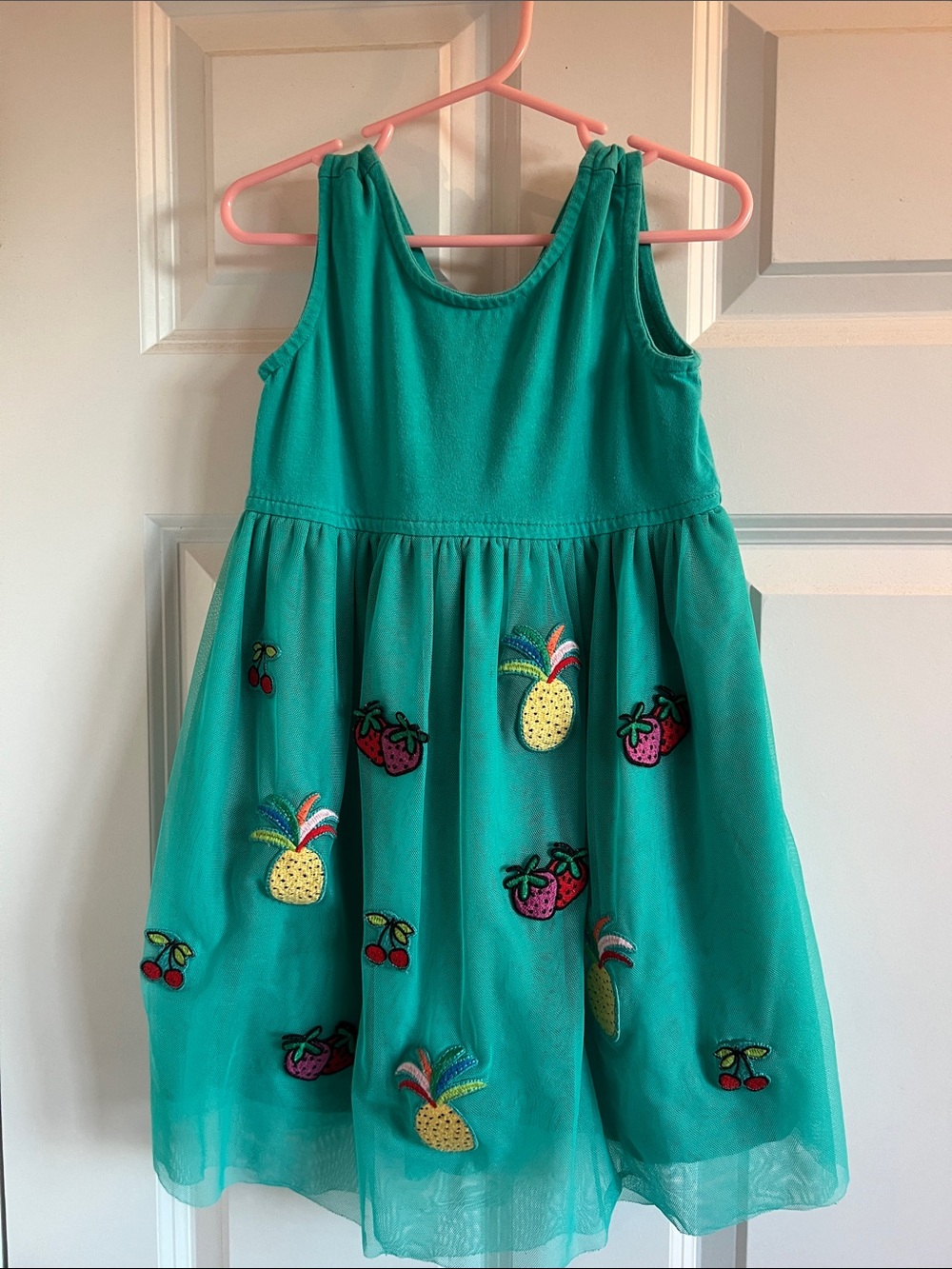 Hanna Andersson Teal Dress with Fruit Embroidery